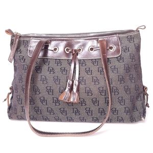 Dooney & Bourke Canvas Tassel Brown Zip Black Satc